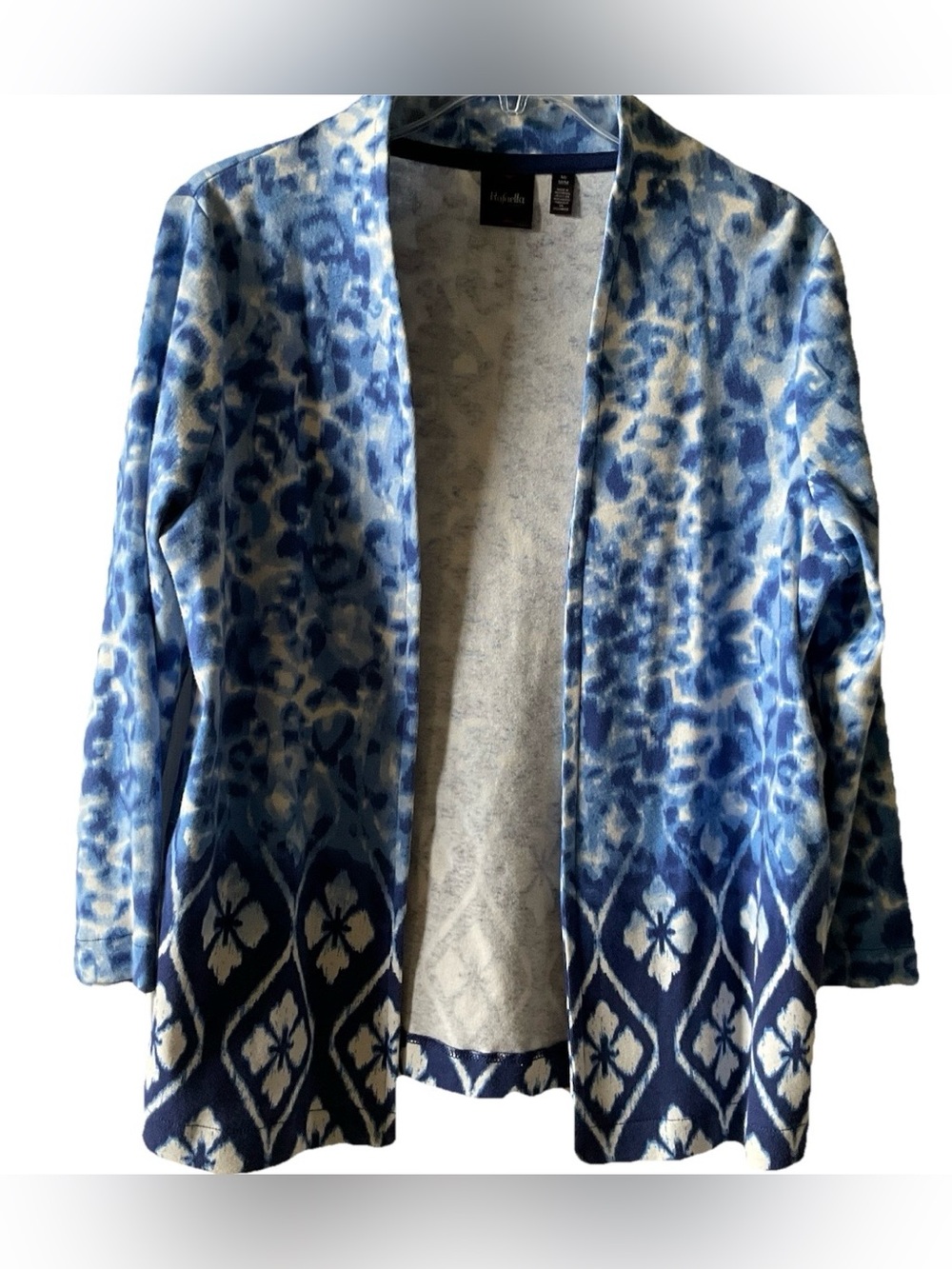 Rafaella Blue & White Open-Front Patterned Cotton Cardigan Jacket Medium